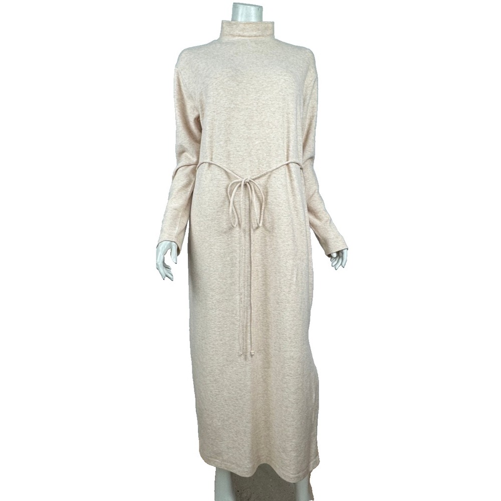Vince Long Sleeve Mock Neck Knit Dress In Marzipan Beige Tan Women XL‎ Cotton